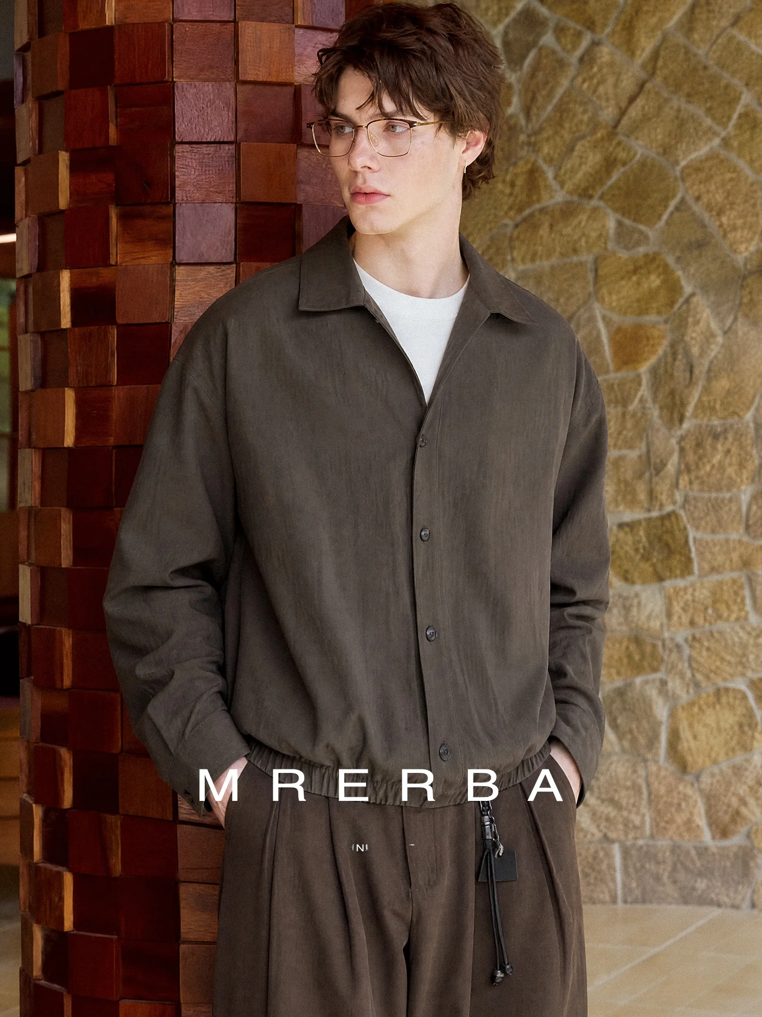 Loose Fit Casual Long Sleeve Collared Shirt Men's Overlap Design Comfortable Breathable Fashionable Outerwear by Er Na Master