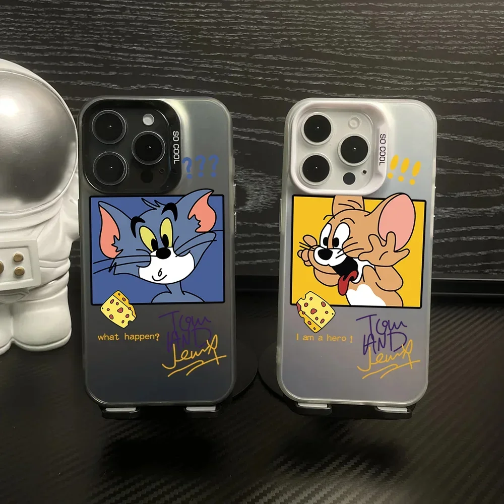

1pc Cartoon Cute Toms Jerrys Phone Case Phone Case IMD Color Silver Shell For IPhone 16 15 14 13 12 11 Pro Max Plus