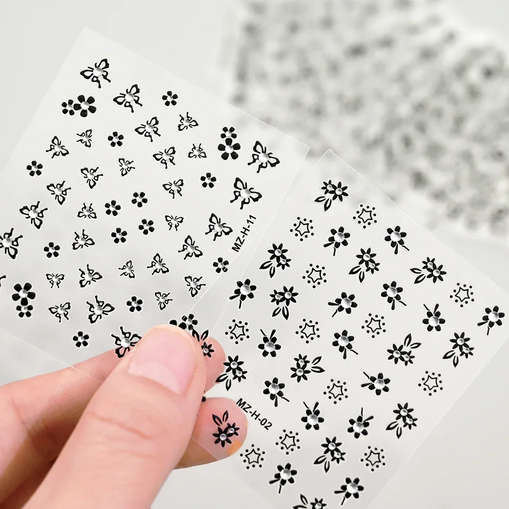 24/30/50 Stück 3D-Blumenmuster-Nagelaufkleber-Set, bunt, Gänseblümchen, Blume, abstrakter Schmetterling, Blätter, Bild, Aufkleber, Schieber, Dekoration