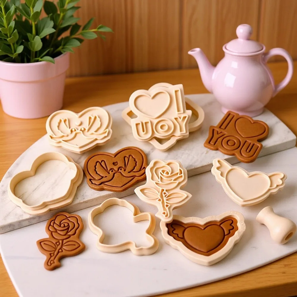 

Wedding Valentine's Day Cookie Cutter Set 3D Embossing Rose Texture Stamp Mold for Polymer Clay Pottery Ceramic Cutting Mold