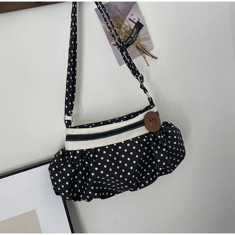 Gestreifte, gepunktete, plissierte Umhängetasche, koreanische süße, niedliche Damen-Umhängetasche, lässige Pendler-Geldbörse, leichte Handtasche – Detail 29