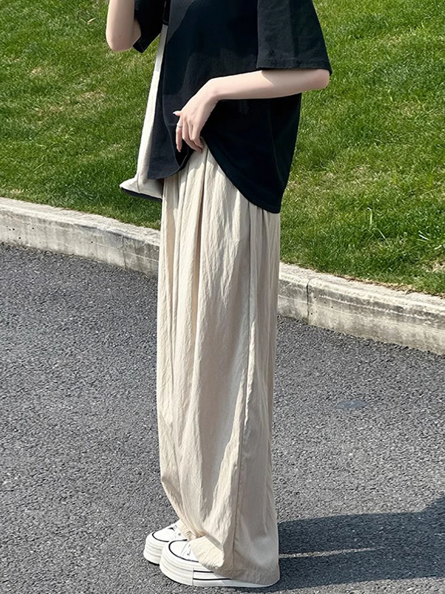 

Женские летние повседневные брюки из ледяного шелка, тонкие, с защитой от солнца, с высокой талией, свободные, прямые, широкие штанины, Mountain Brand