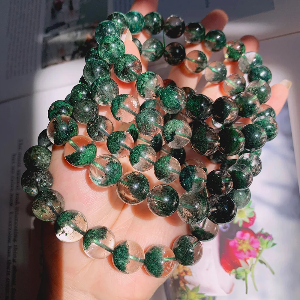 

Natural Green Phantom Garden Clear Round Beads Bracelet Crystal Green Phantom Women Men 8mm 9mm 10mm 11mm 12mm 13mm AAAAAAA