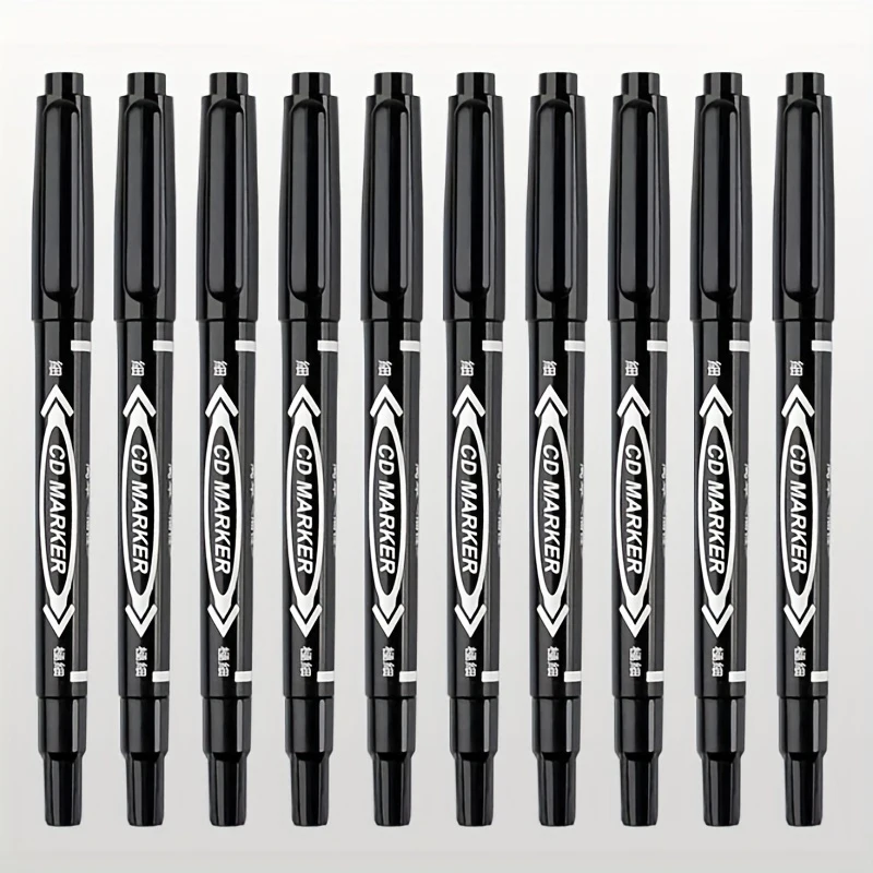 10pcs Double Sided Oily Black Marker Pen Quick Drying Waterproof, Children's Painting and Art Special Line Marking Carpentry Pen