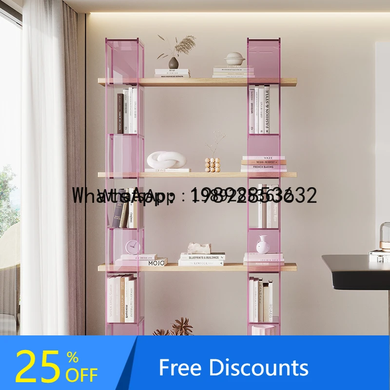 Minimalist Acrylic Floating Floor Storage Bookshelf for Living Room Solid Wood Full Wall Multi-layer Floor-standing