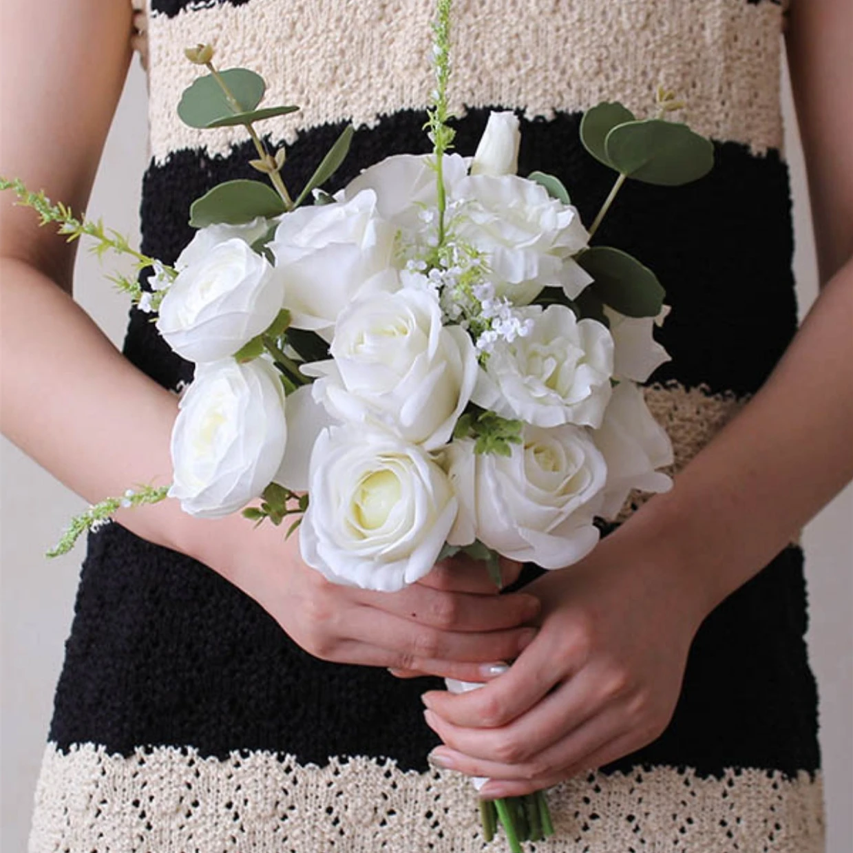 JaneVini-ramos de novia elegantes estilo bohemio, Hortensia de rosas artificiales, ramo de flores blancas para dama de honor, boda