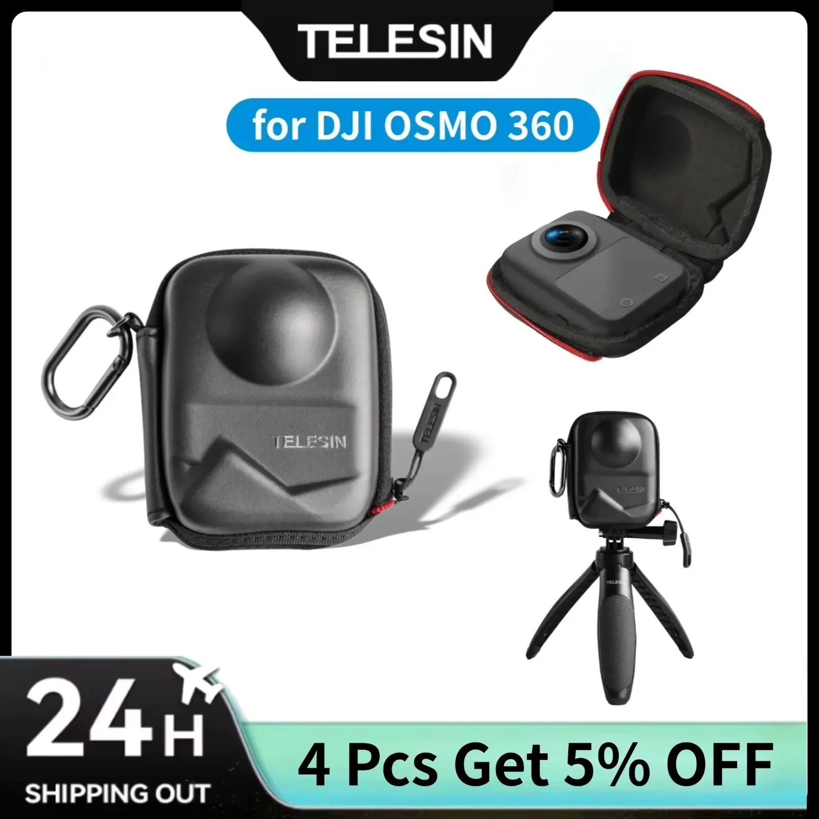 

TELESIN Dual Lens Protective Storage Bag for DJI OSMO 360 Accessories Half-Open resistant & shatterproof PU Hard Shell