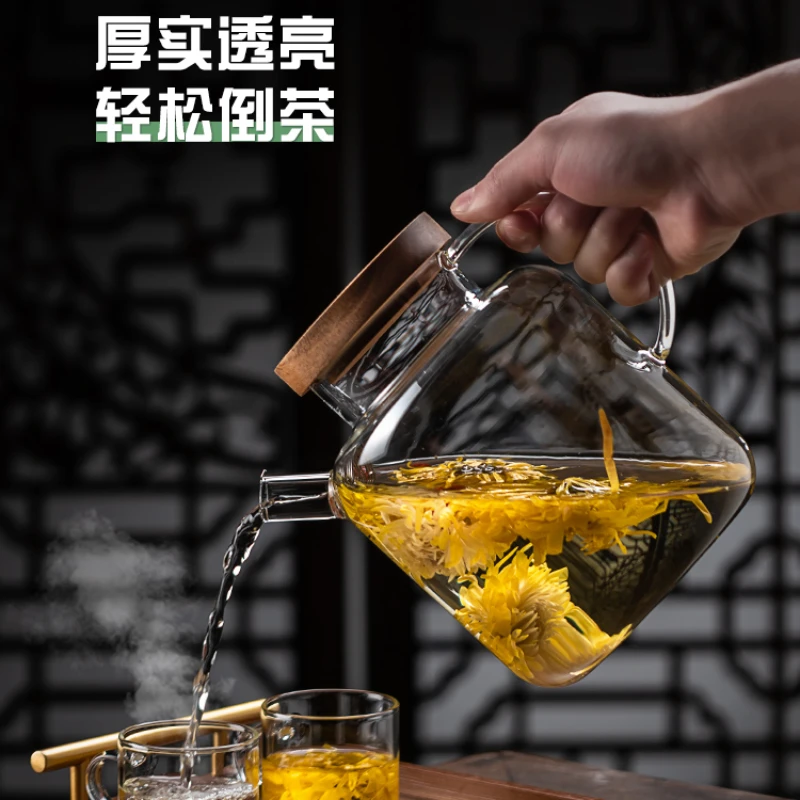 Glass teapot, household high-temperature resistant fruit flower tea, health preservation single pot, electric pottery stove