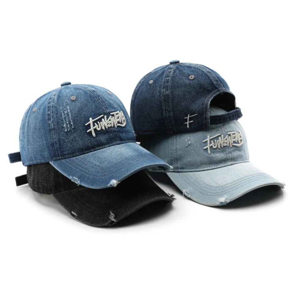 

Japanese Retro Washed Denim Letter Embroidered Cap Outdoor Sports Mens Travel Sun Hat Baseball Cap Classic Versatile Comfortable