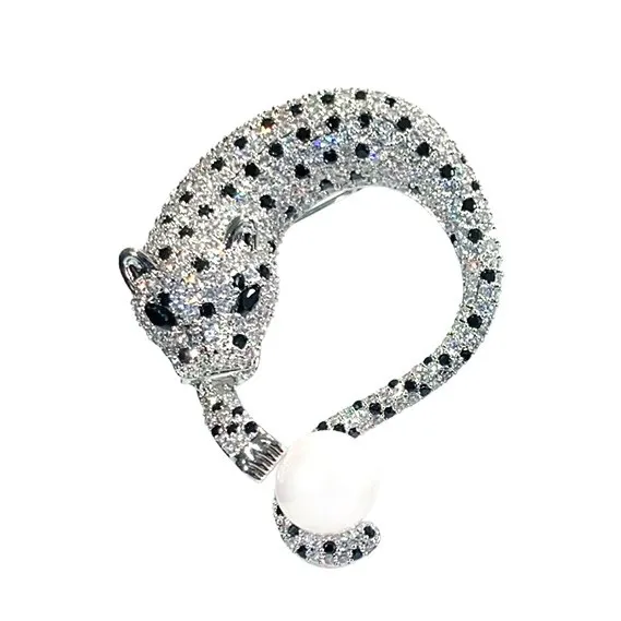 تألق كامل أسود أبيض الراين ليوبارد دبوس ل السترة معطف مساء حقيبة للجنسين بيان الحيوان بروش هدايا النساء الفاخرة