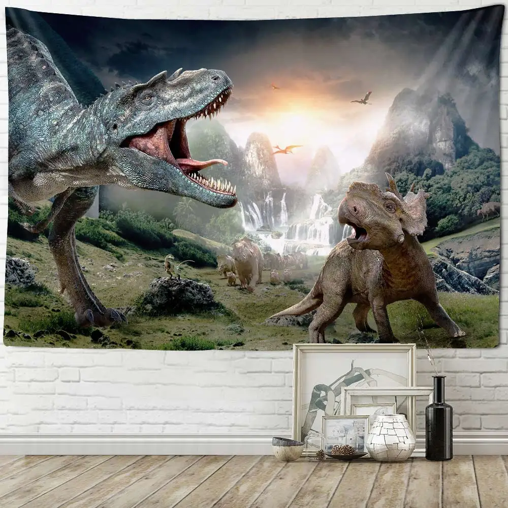 

Dinosaur World Print Big Tapestry Kawaii Wall Hanging Animal Psychedelic Art Room Decor Wall Rug Sheet Boho Hippie Home Decor