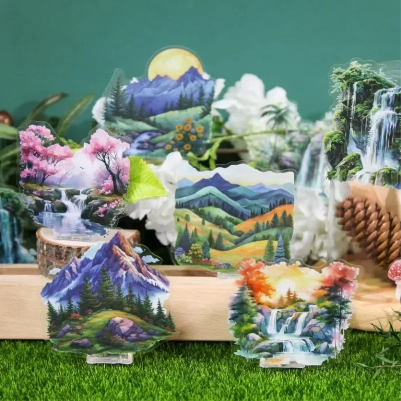 20Pcs Stickers Mountain Stream Mountain Trees DIY material decoration forest landscaping Writing Supplies Scrapbook 110*85mm