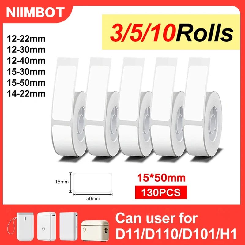 Niimbot D11/D101/D110 Mini Portable Printer White Tape Sticker 3/5/10 RollsPapers Waterproof Anti-Oil No Glue Thermal Label