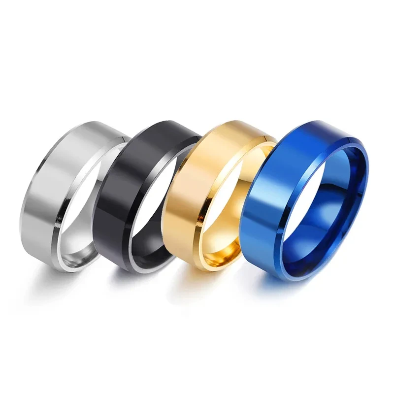 Anel escovado superfície de aço inoxidável para homens e mulheres, banda de casamento simples, acessórios clássicos para joias, 8mm, 4 cores