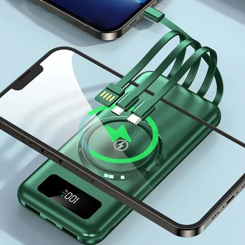 200000 مللي أمبير المحمولة عالية السعة المغناطيسي شحن لاسلكي الطاقة المحمول مع 4 أسلاك الطاقة لسامسونج هواوي Xiaomi آيفون #5