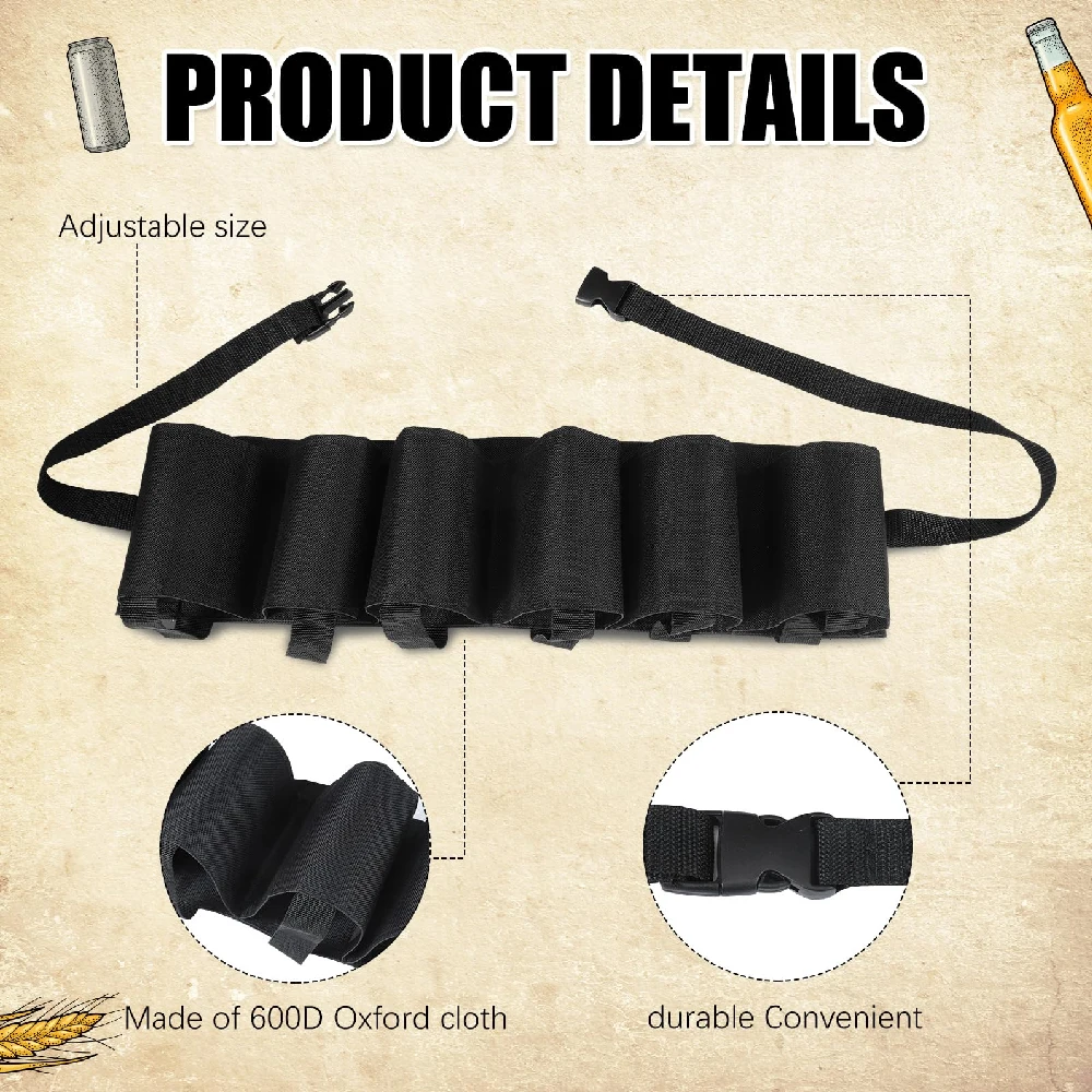 FVXVXV 1PC 6-Can Beer Belt Holster, Adjustable Waist Drink Holder Bag, Soda Beverage Fanny Pack for Camping BBQ Parties Picnic