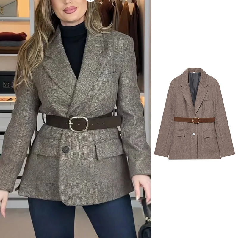 

Chic Youth Street Warm Autumn Coats Blazers Office Blazers Autumn Women's 2025 New Fashion Slim Belt Elegant Women's Jackets