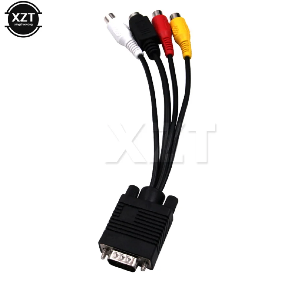 Gorąca sprzedaż VGA męski na S-Video 3 RCA Jack żeński Kompozytowy adapter AV TV Out Konwerter Złącze Kabel wideo do laptopa PC HDTV