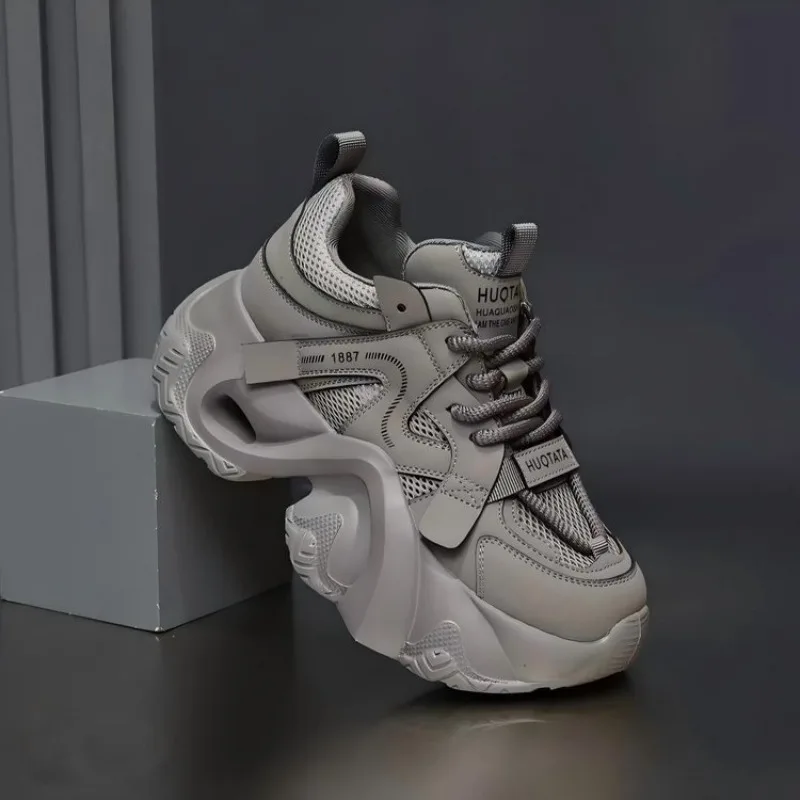 Neue, farbenfrohe, klobige Plateau-Sneaker für Damen, mit Schnürung, aus Mesh-Material, weich und bequem, im „Dad Shoe“-Stil, mit erhöhter Sohle, ideal für Frühling und Herbst. – Detail 5