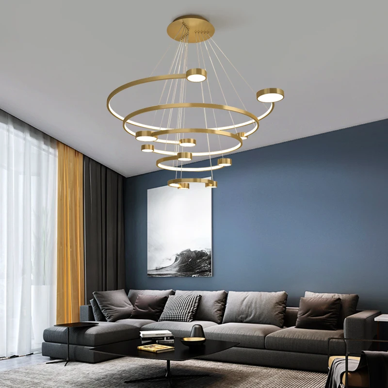 Living room pendant lamp designer duplex building fish line circular ring lamp artistic personality hotel lobby study