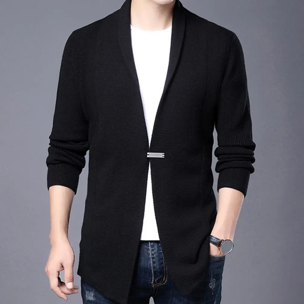 

Casual Spring Sweater Coat Male Clothes Men Sweater Coat Mid Length Solid Color Long Sleeves Thin Knitting Keep Warm Cardigan