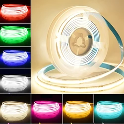 Ultra cienka DC 12V kolorowa taśma LED COB do wystroju domu samochód DIY niebieska/różowa/czerwona/fioletowa taśma neonowa LED o dużej gęstości 5mm 1-5m