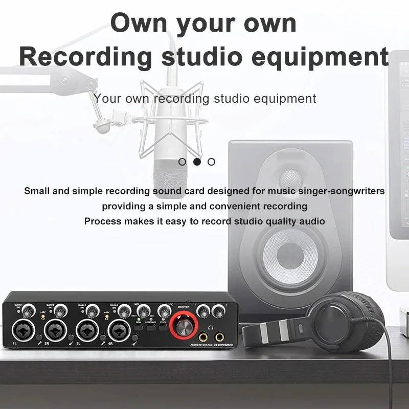4 Channel Audio Sound Card 24-bit 4-in 2-out Professional Sound Card 192kHz USB Computer Driver Free for Live Recording Karaoke