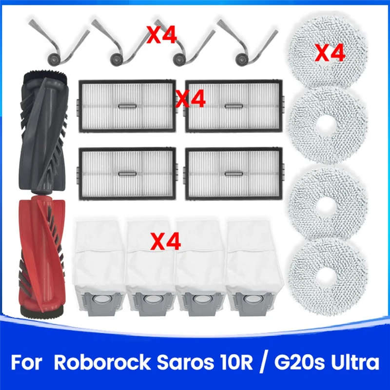 

AT14 18PCS For Roborock Saros 10R / G20S Ultra Vacuum Parts Main Roller Side Brush Filter Mop Cloth Dust Bag Accessories Kit