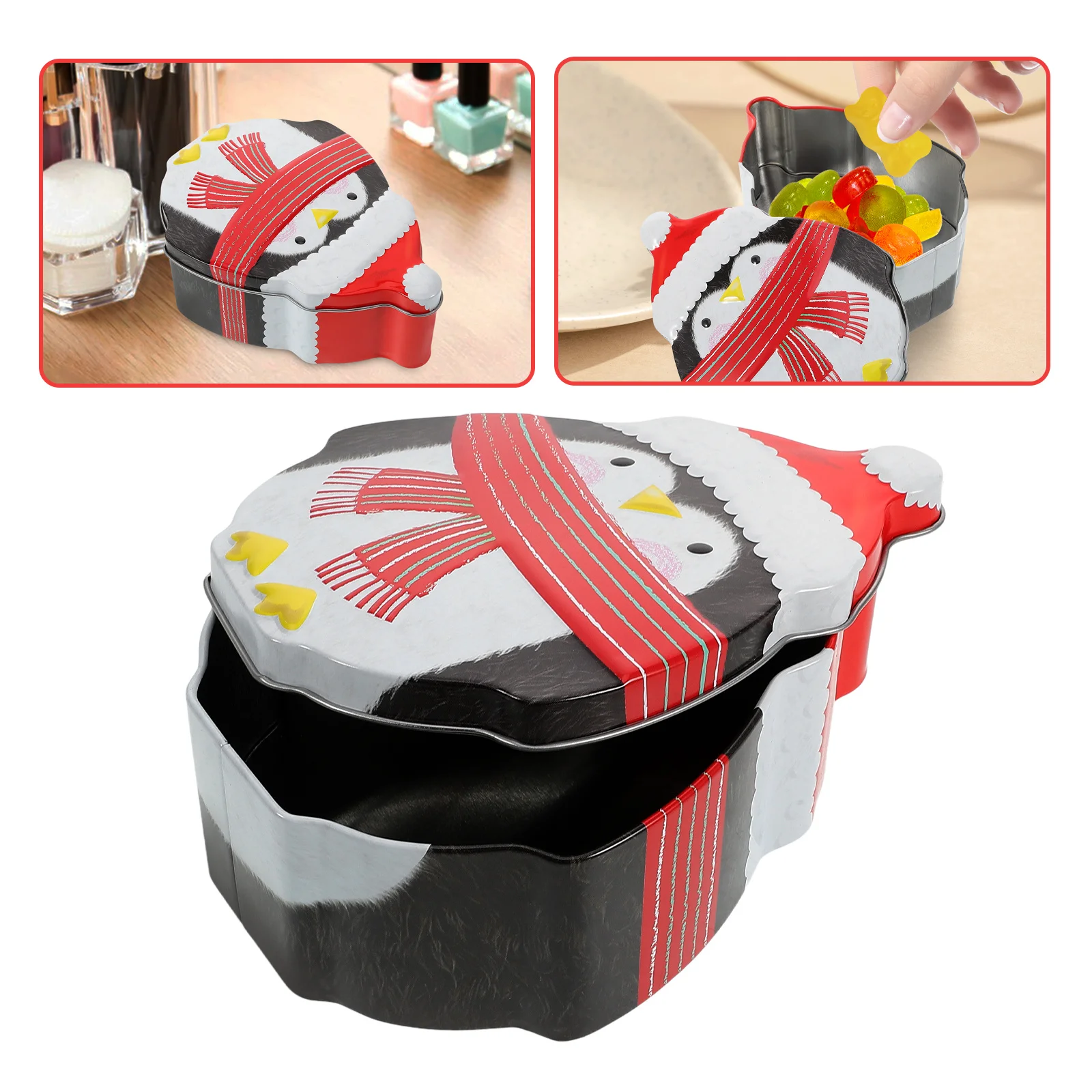 

Penguin Tinplate Box Spacious Holiday Candy Tin with Lid Ideal for New Year Cookies Christmas Party Favors Storage