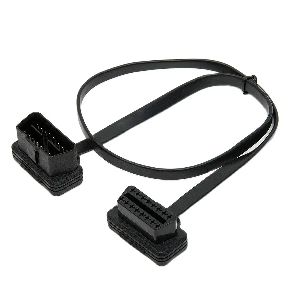 60CM Flat+Thin OBD2 16pin Cable ELM327 Male To Female Elbow Car Connector Adapter 16 Pin OBDII OBD-II OBD 2 OBD2 Extension Cable