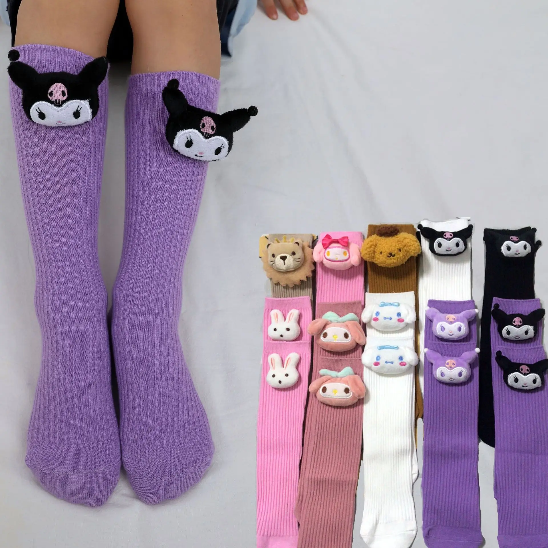 

Black Melody Cinnamon Roll Hello Kitty Sanrio Girls' Socks Cartoon-Printed Adorable Korean-Style Mid-Calf Fashion Student Socks