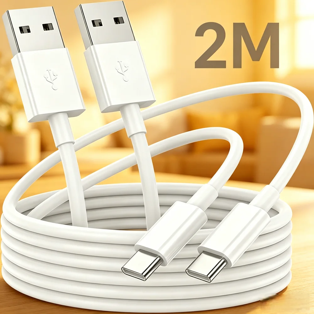 2Pack 2M USB A to Type C Cable,Fast Charging & Data Transfer Cord,Car Phone Charging Cable for Universal Smart Devices