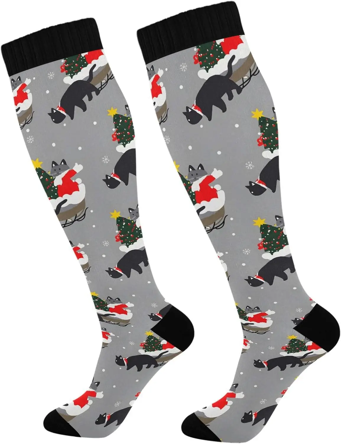 Christmas Black Cats Compression Socks for Women Men Knee High Socks for Running Athletic Nurse Cycling Sports