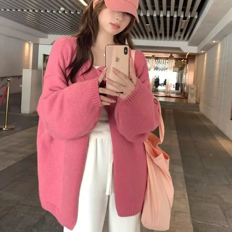 Lazy Style Casual Knit Cardigan Blouse 2024 Spring Autumn New Coat Korean Slim Versatile Outwear Women's Fashionable Soft Jacket