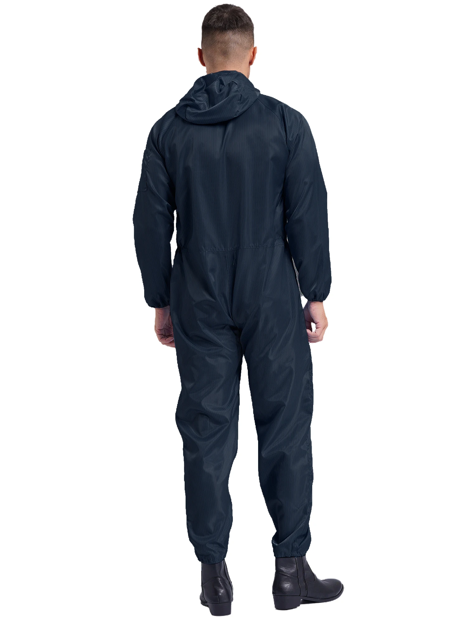 Heren Eendelige Werkoverall Jumpsuits Lange Mouwen Aan De Voorkant Rits Mechanica Body Suits Anti-Statische Stofdichte Hooded Work Overalls