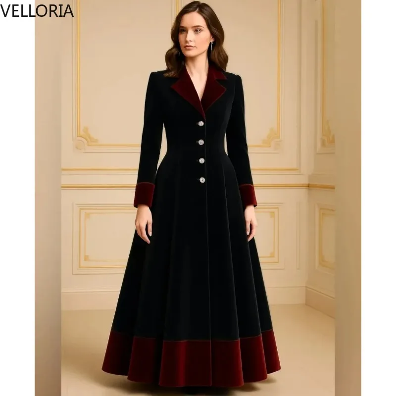 Elegante avondjurken met lange mouwen en V-hals aan de voorkant A-lijn fluwelen geplooide lengte achterkant galajurken moslim feestjurken voor dames