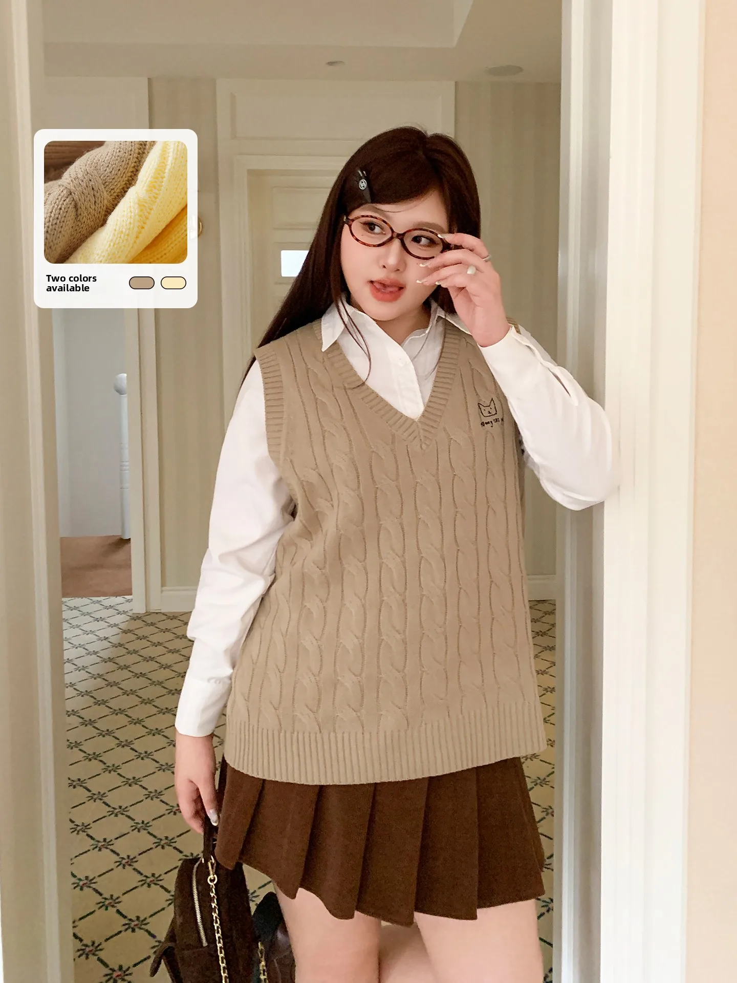 

YUZI College Sle Knitted Sweater V-Ne Svel Twist Simple Large Size Women's Top Versatile Autumn Winter Spring Faion