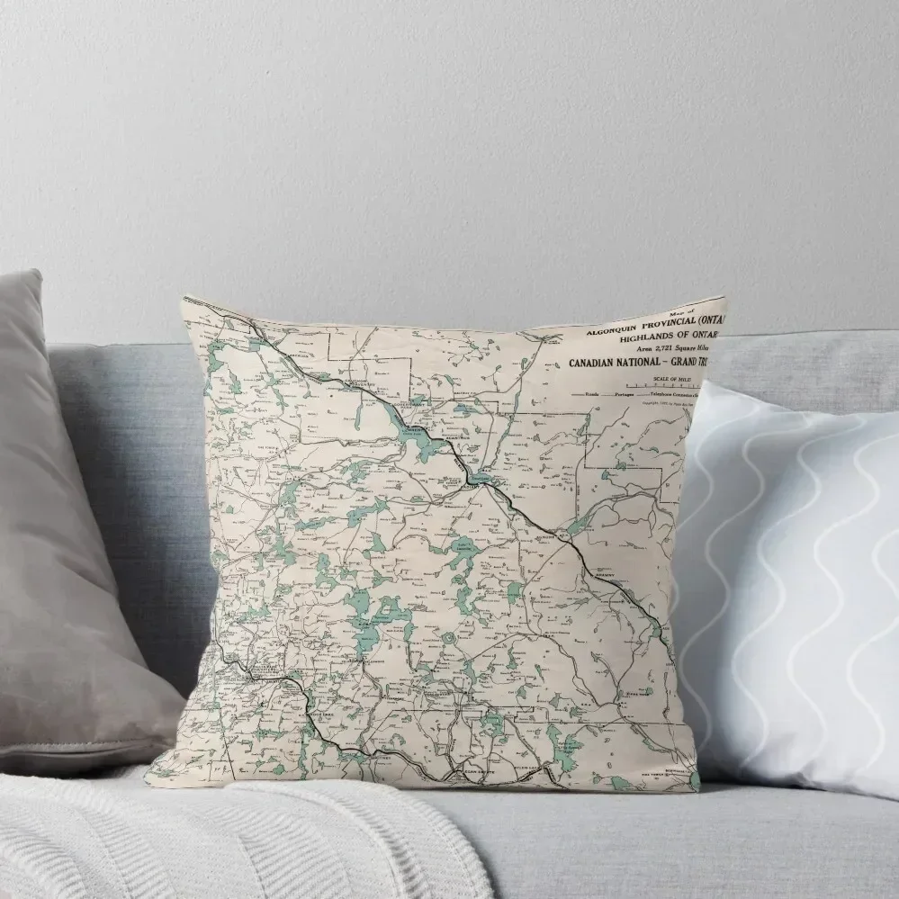 1922 Algonquin Park Ontario Vintage Map Throw Pillow Custom Cushion Christmas Pillowcase Cushion Cover Luxury pillow