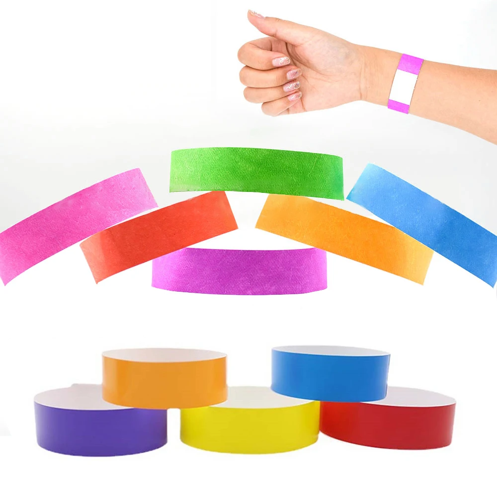 1000Pcs Solid Color Disposable Paper Wristbands Bracelet Waterproof Count Identification Mark Tamper-Proof for Events Parties