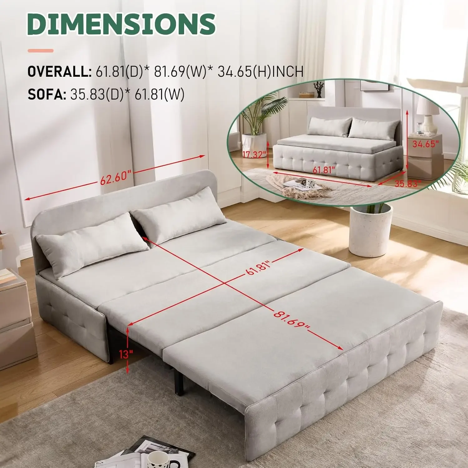 Convertible Queen Sleeper Sofa Bed,2-in-1 Futon Sofa Bed,Loveseat Sleeper Sofa Couch with pullout Bed for Living Room,