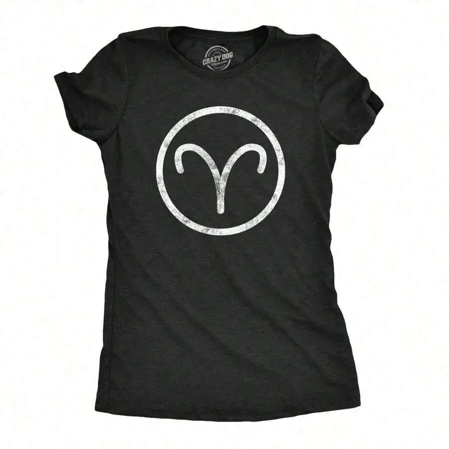 

Womens Aries Zodiac Symbol T-Shirt Vintage Astrology Gift Casual Fashion Tee