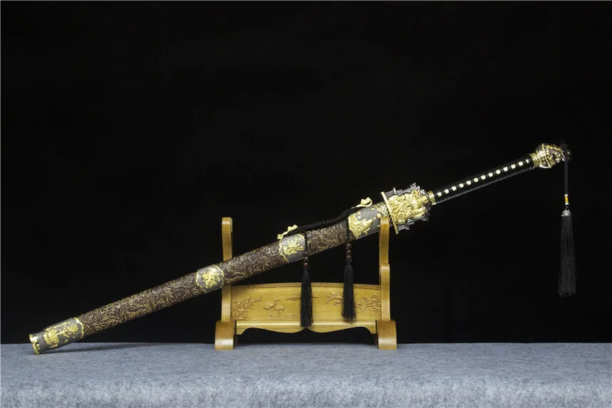 123 سنتيمتر إله الثروة السيف اللامع القرون الوسطى كاتانا معركة إعداد كامل تانغ المنغنيز الصلب حافة قطع النينجا الكونغ فو مارتيا