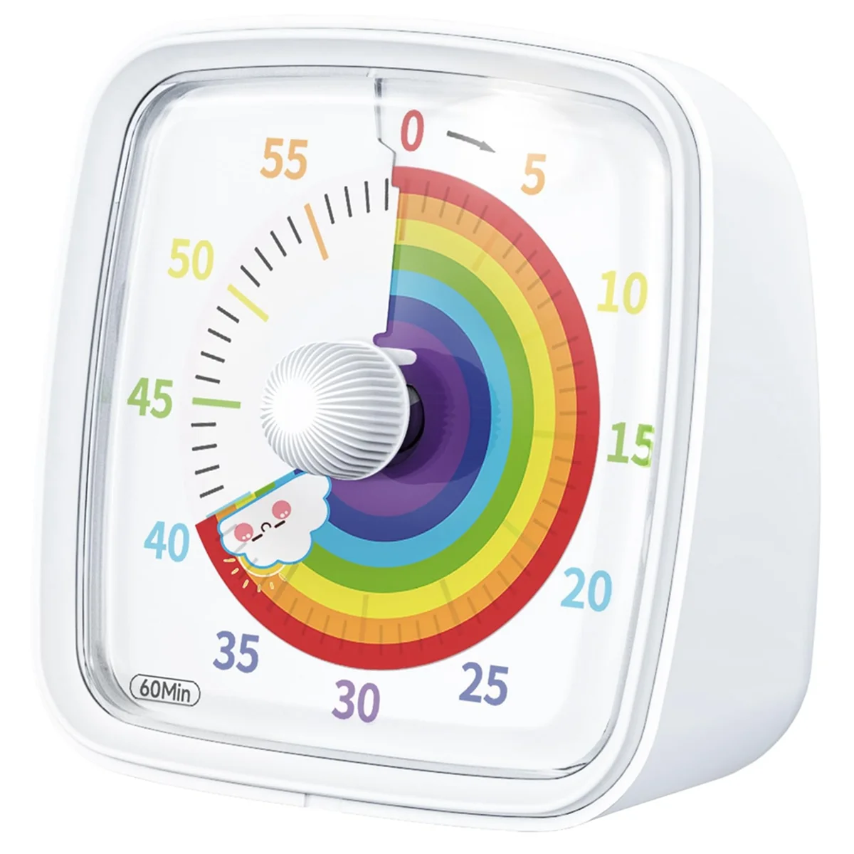 60-Minute Visual Timer with Night Light, Countdown Timer,Pomodoro Timer with Rainbow Pattern for Kids and Adults White