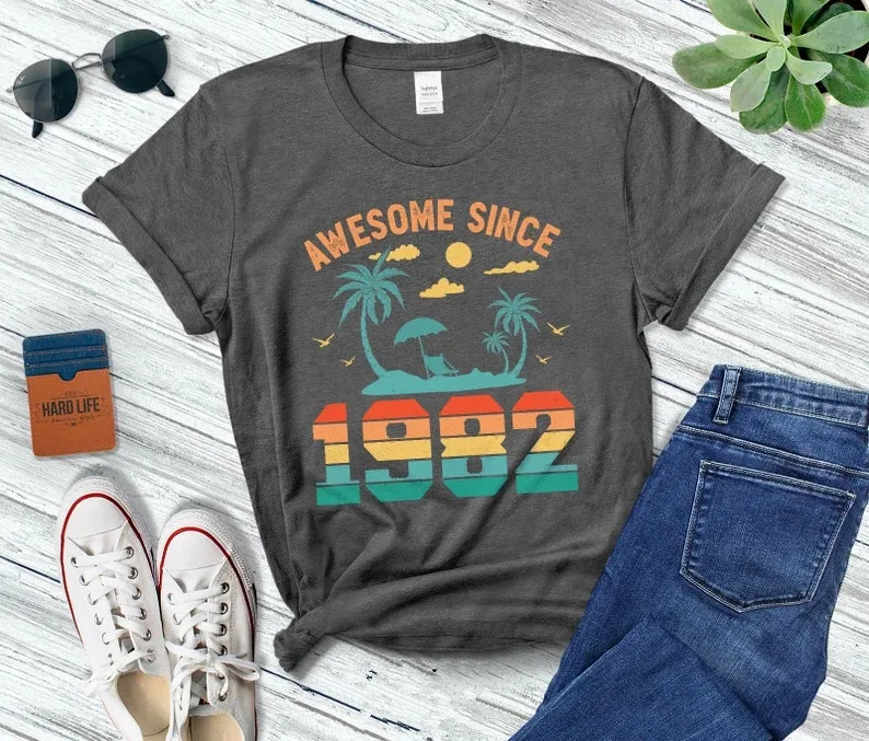 Since 1982 Vintage Retro Birthday T-Shirt, Vintage For Men Or Women 40th Birthday 100% Cotton Gift Streetwear harajuku Fashion