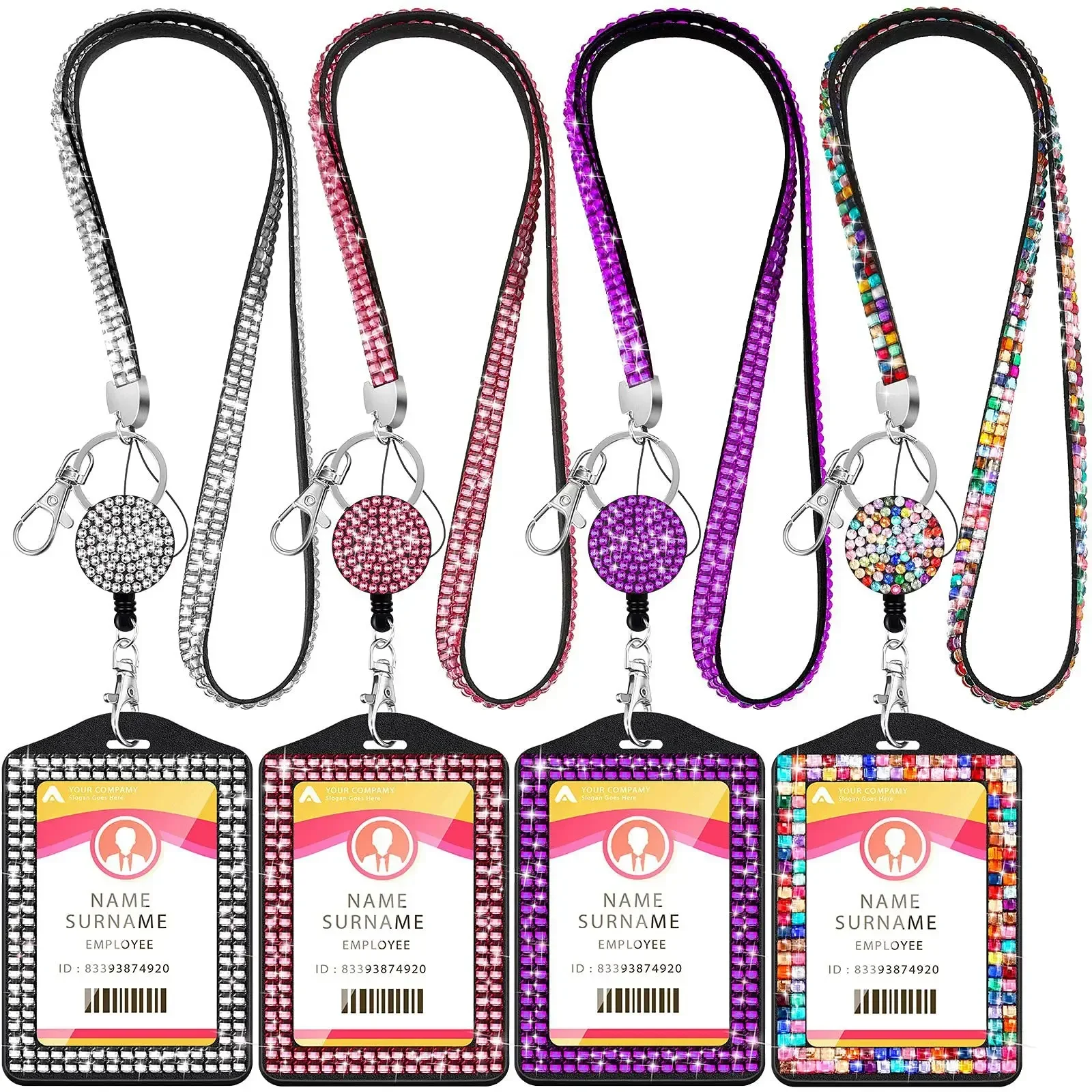 1 Pc Fashion Card Holder Lanyard for Women Retractable Badge Reels Necklace Lanyard for Girls Shiny Easy Pull Buckle Card Holder