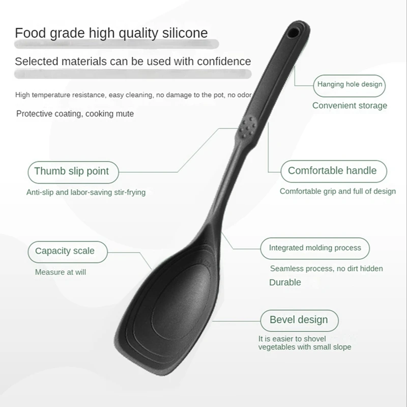 Silicone Cooking Spoon Non-Stick Slotted And Solid Spoon Set Spoon With Deep Bolw And Measurement Mark For Mixing, Serving