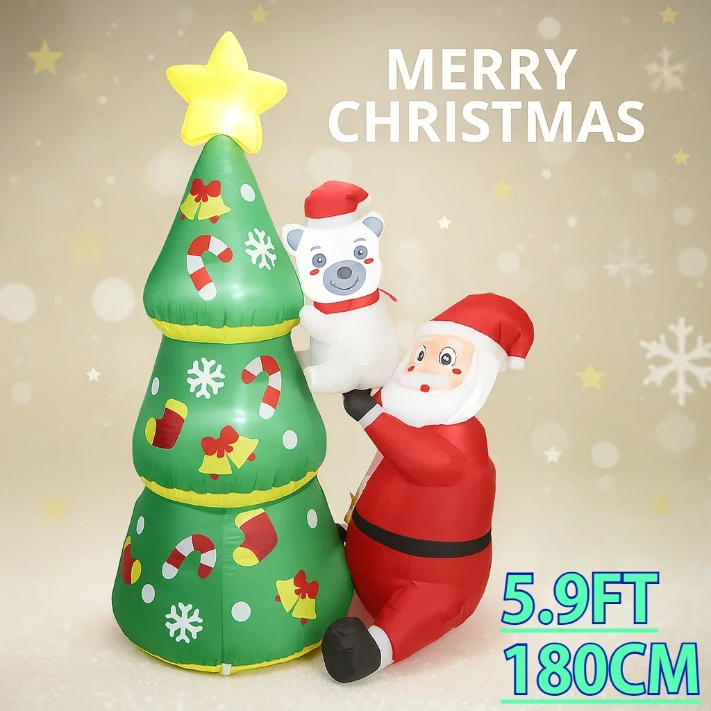 

5.9FT Xmas Yard Decor Christmas Holiday Home Garden Ornament Gift Supply Inflatable Santa Polar Bear Tree Set LED Lit Xmas Decor