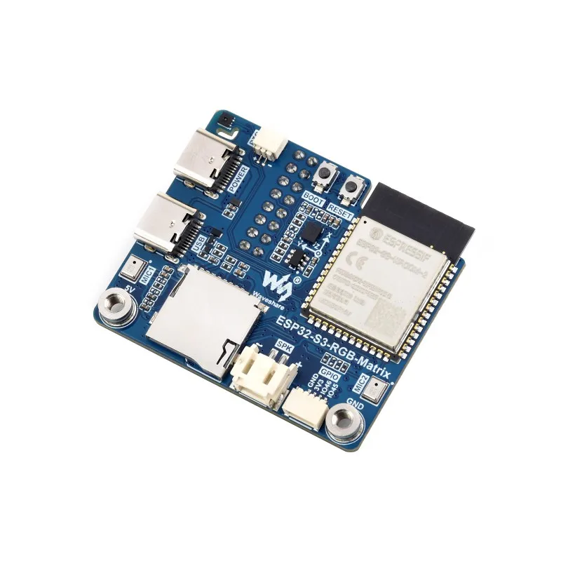 Waveshare ESP32-S3 RGB Matrix Driver + Dual Mic Array, WiFi/BLE 5.0 AI Voice Interaction Board for Smart Pixel Display