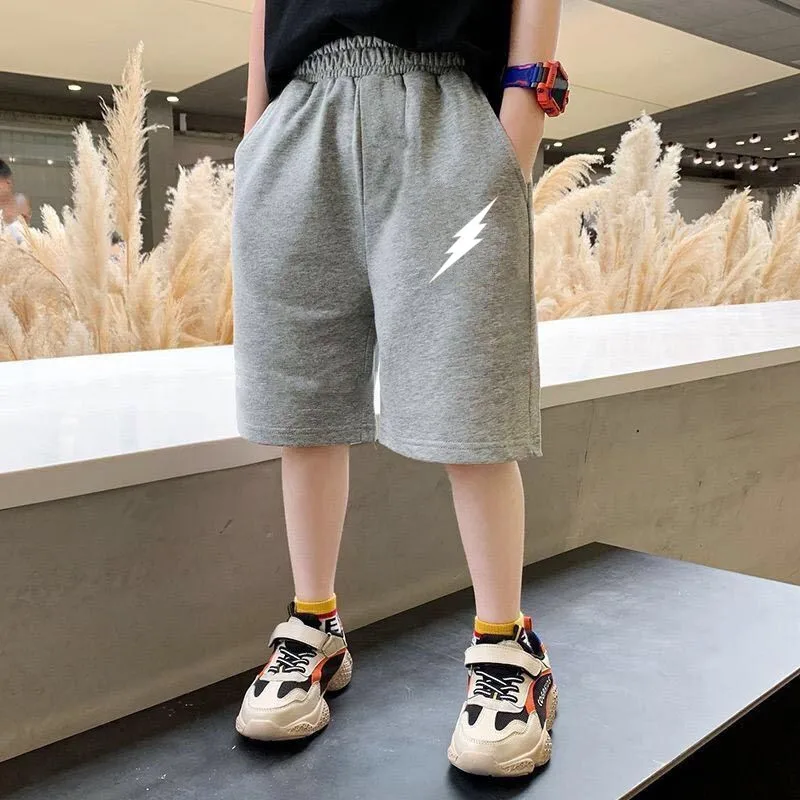 Kids Summer Cartoon Shorts 3-14Years Children Cotton Elastic Waist Knee Length Pants Gray School Student Boys Short Sweatpants