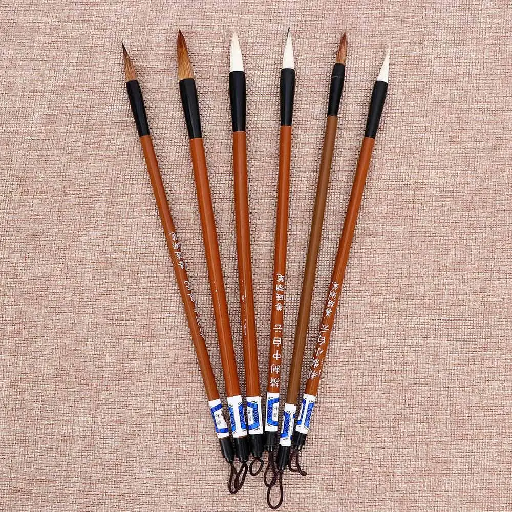 6pcs/Set Calligraphy Wrinting Brush Bamboo Traditional Chinese Calligraphy Writing Brush Wolf's Hair Practice Writing Brush